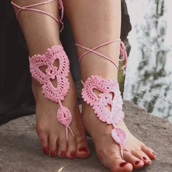 Boho Handmade Shoes - NWOT/Pkg Boho Festival Pink Crochet BarefootSandal